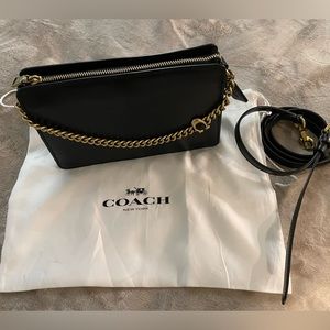 COACH Signature Chain Crossbody 78801 Black Leather with signature gold chain